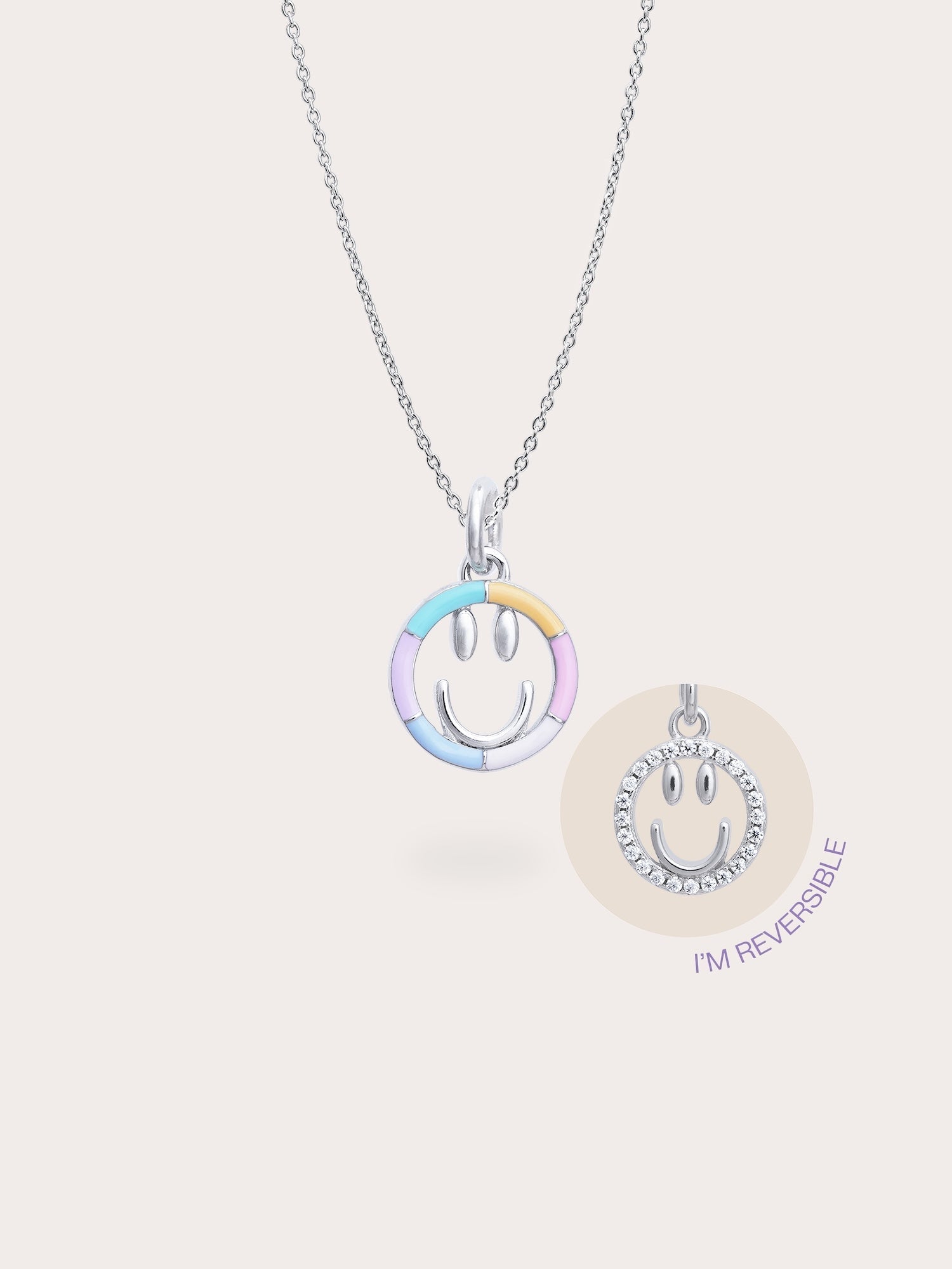 Smiley Face Necklace - Reversible Enamel Moissanite