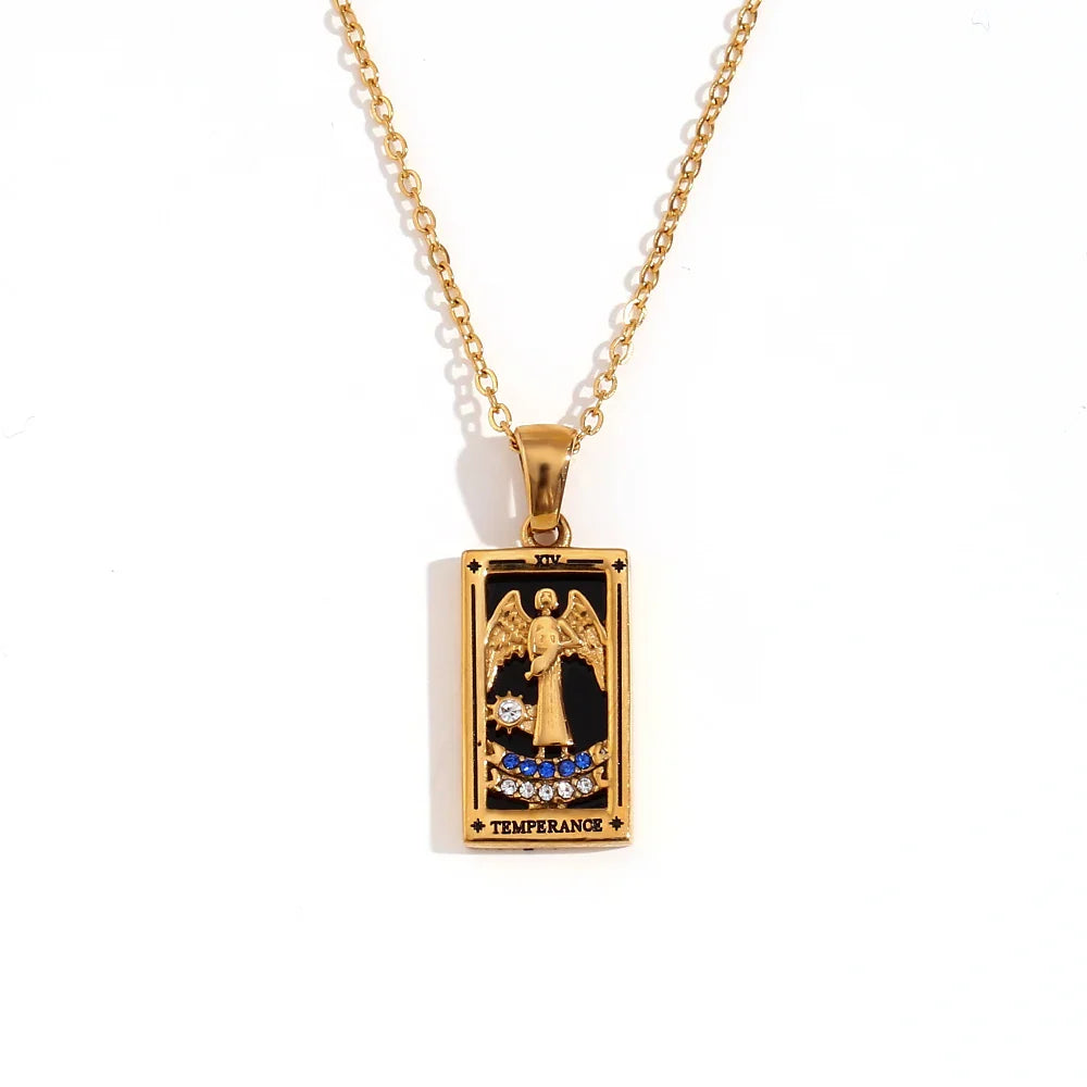 Temperance - Tarot card Dainty 18k Necklace with Black Enamel