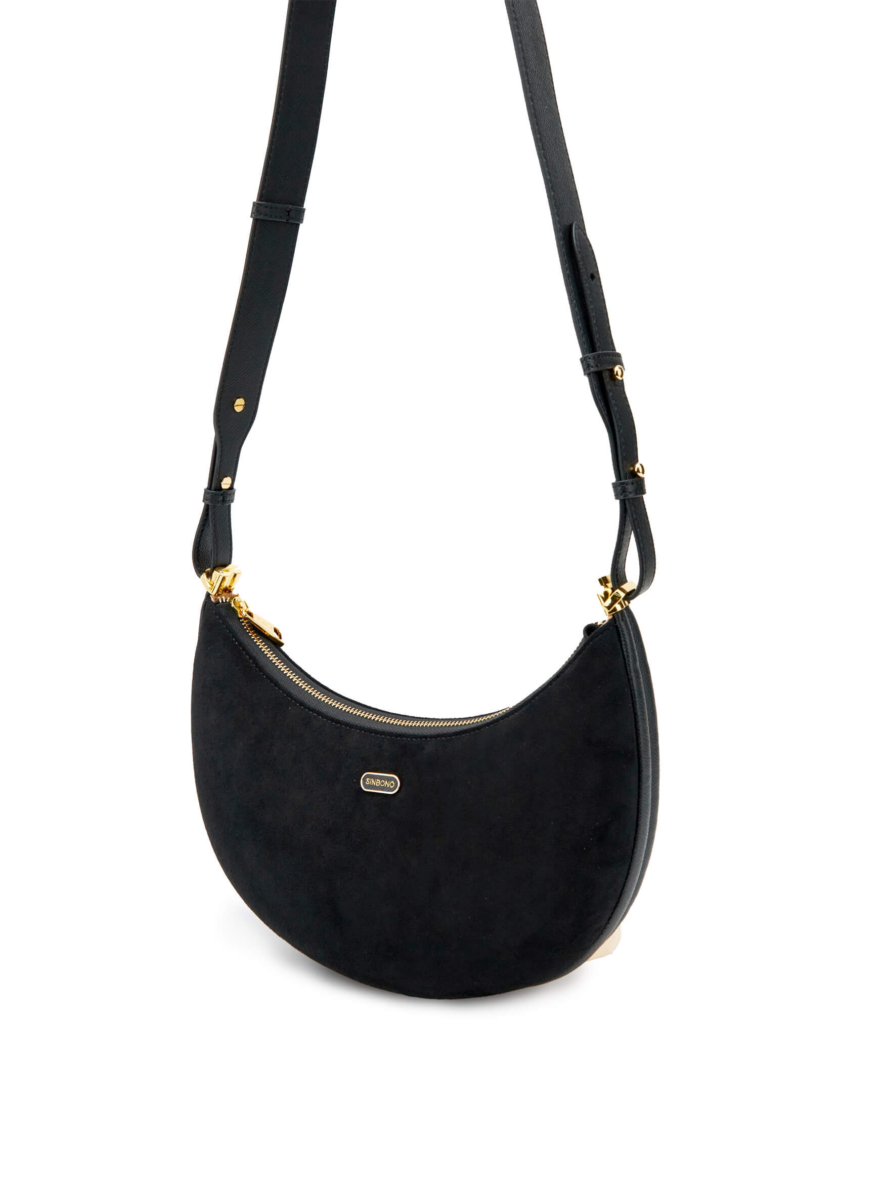 Zoey Shoulder Crossbody Bag - Black Fake Suede