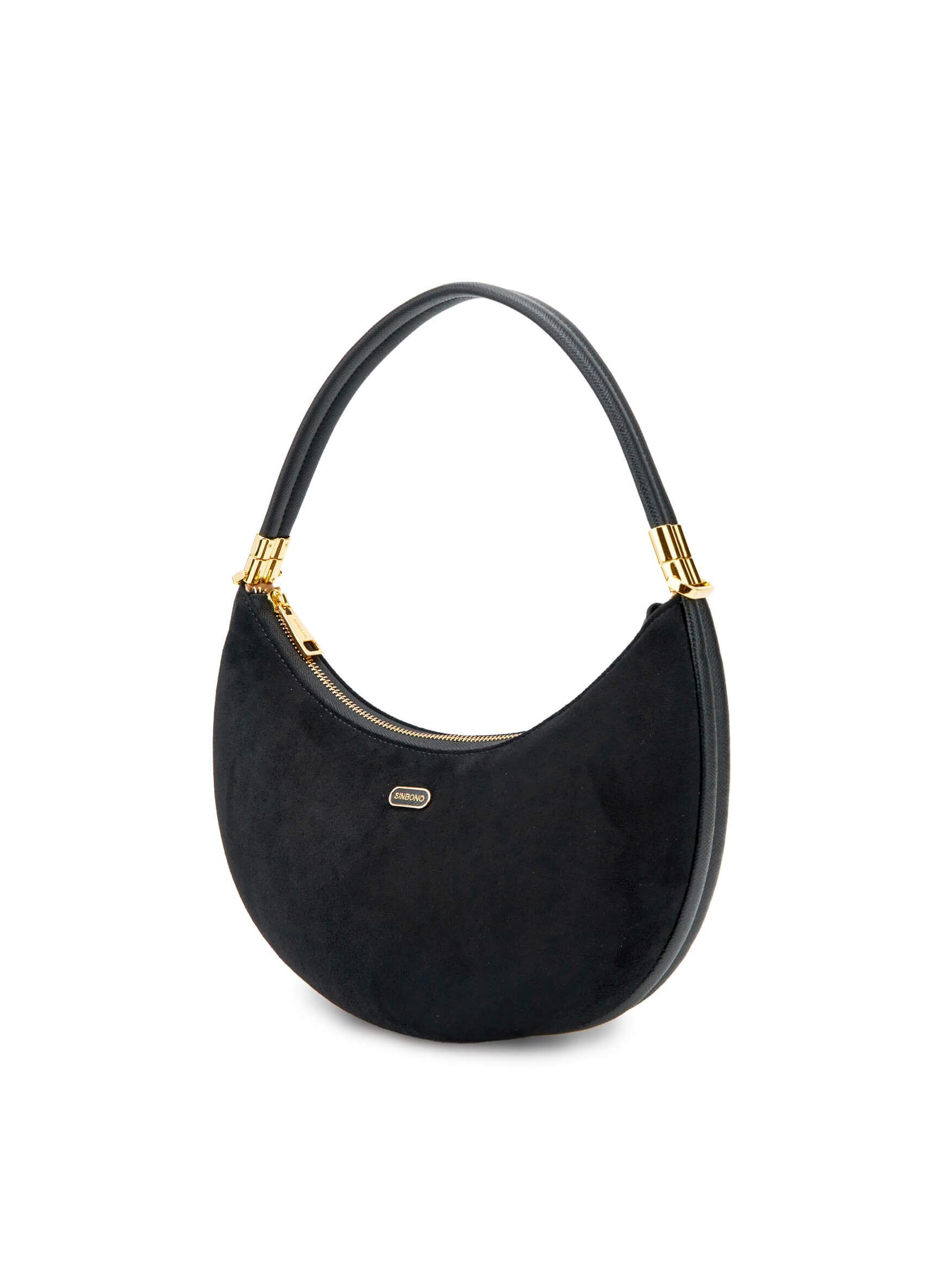 Zoey Shoulder Crossbody Bag - Black Fake Suede