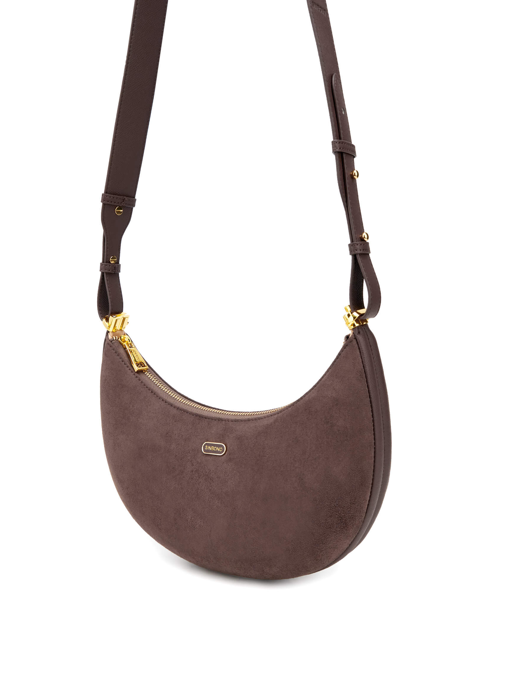 Zoey Shoulder Crossbody Bag - Dark Brown Fake Suede