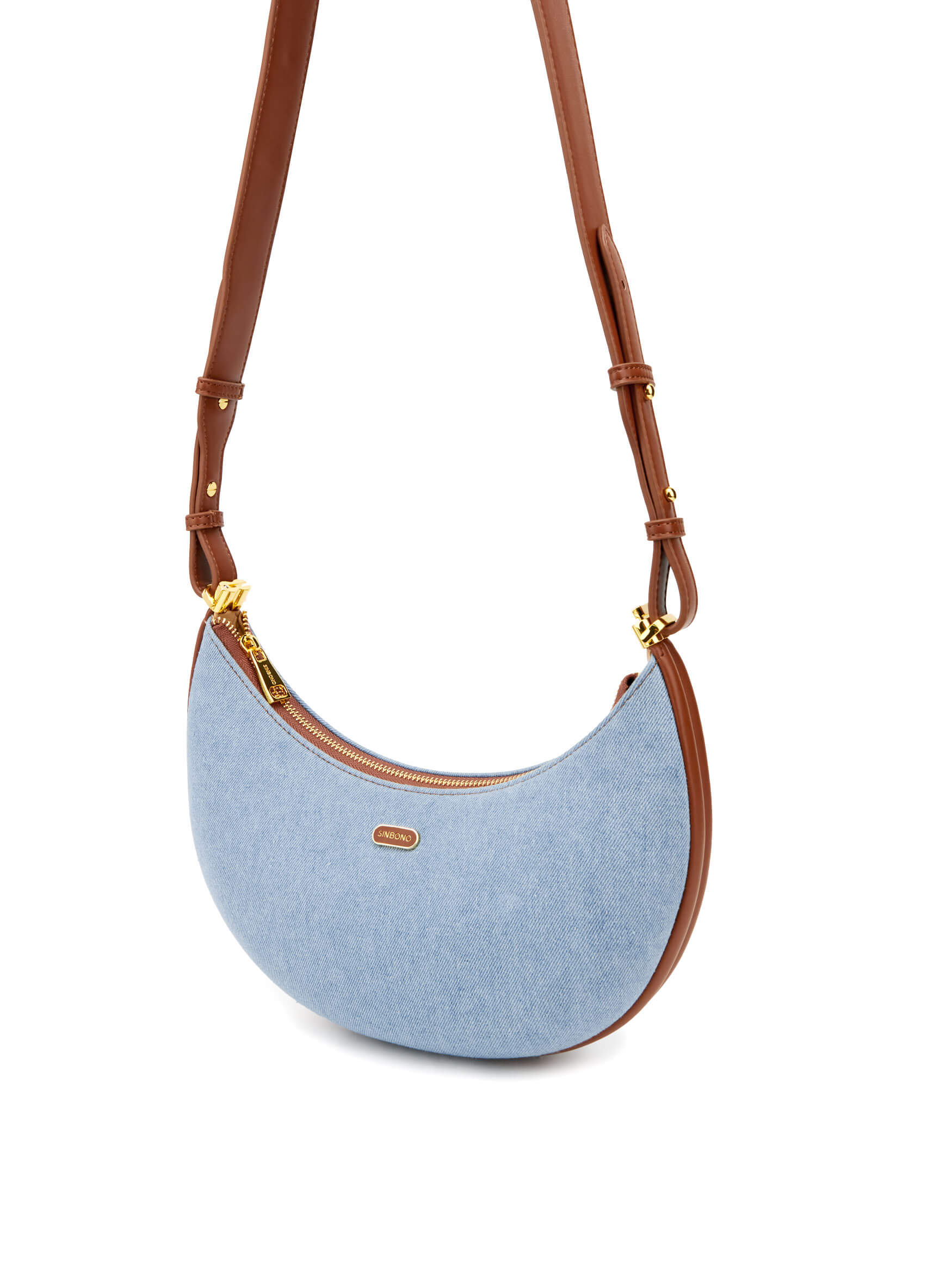 Zoey Shoulder Crossbody Bag - Light blue&Brown