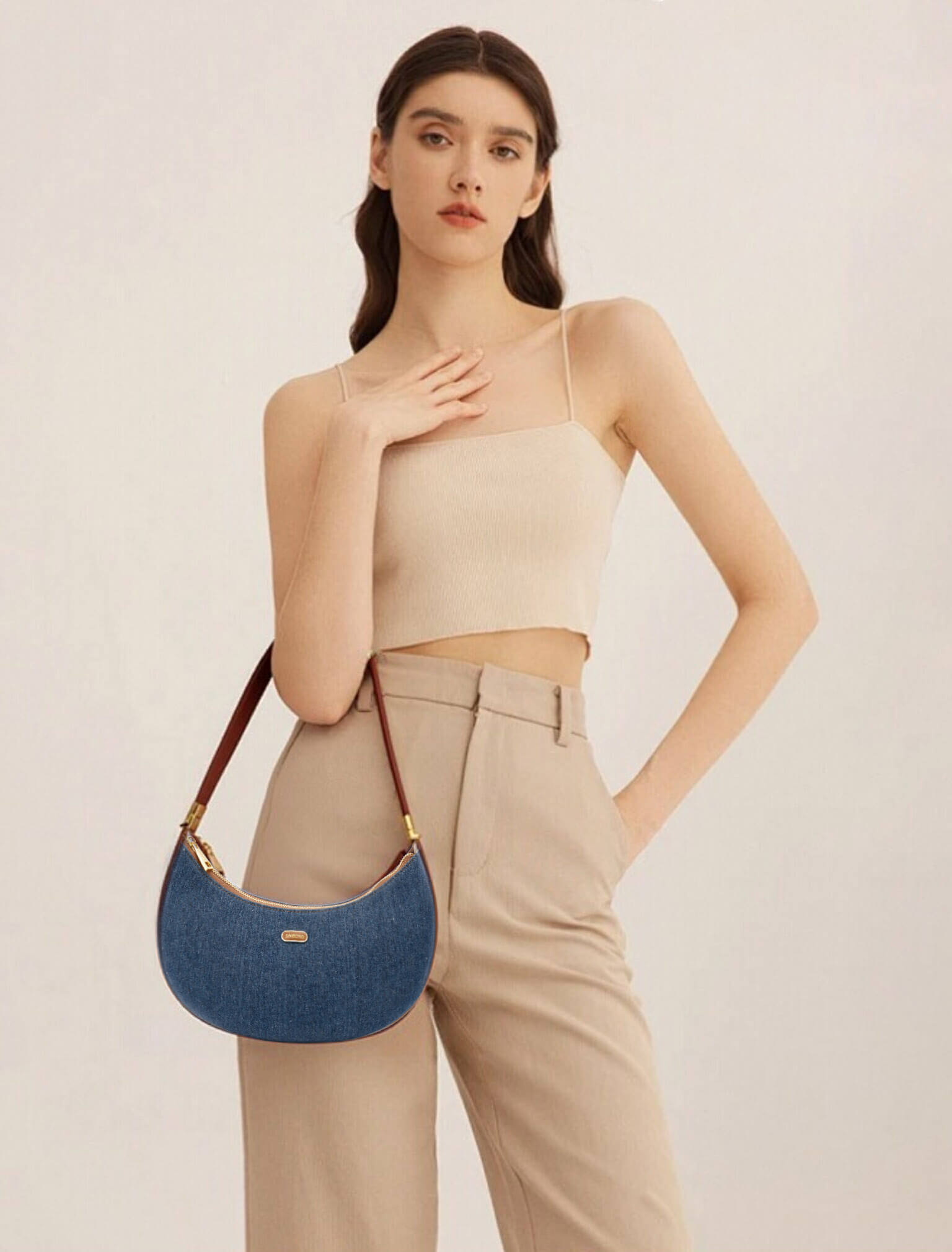 Zoey Shoulder Crossbody Bag - Dark Blue&Brown