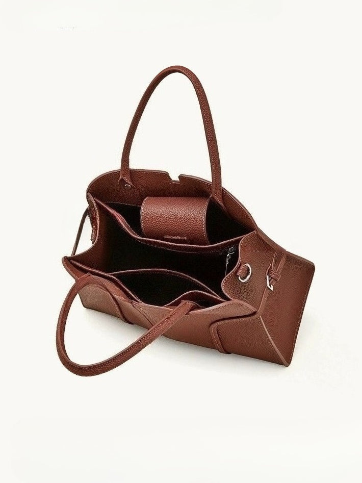 The Executive Structured Genuine Leather Bag - Sophisticated Paneled Work Tote