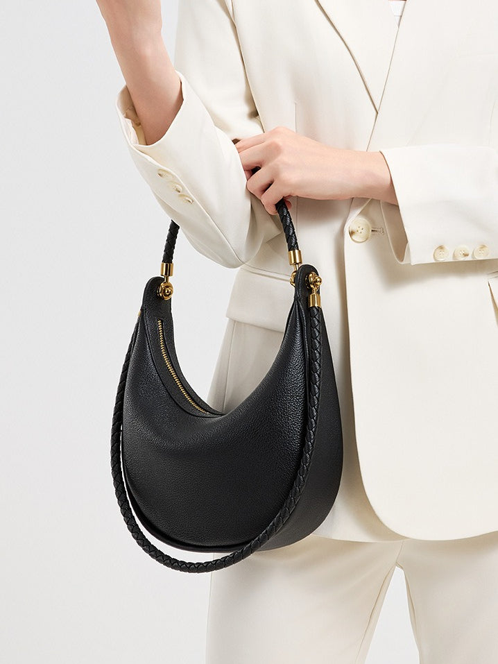 Artisanal Dual-Woven Hobo Shoulder Genuine Leather Bag