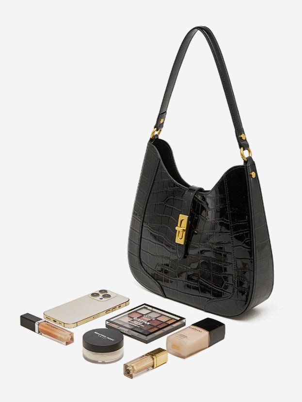The Metropolitan Glam Croc-Embossed Leather Hobo Bag with Detachable Pouch