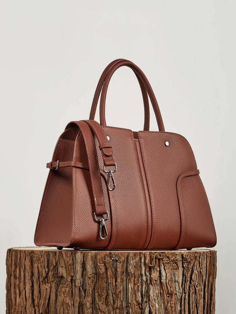 The Executive Structured Genuine Leather Bag - Sophisticated Paneled Work Tote