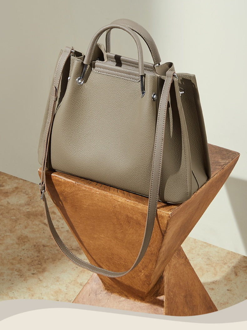 Women's Executive Trapezoid Genuine Leather Tote Bag