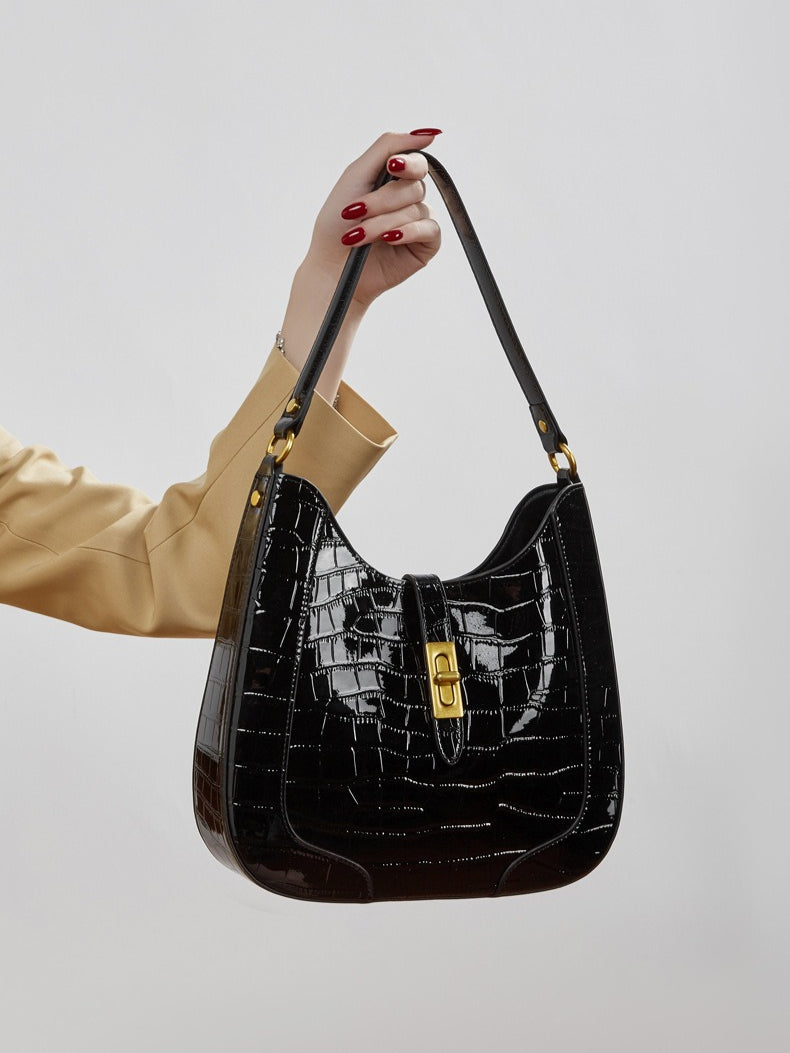 The Metropolitan Glam Croc-Embossed Leather Hobo Bag with Detachable Pouch