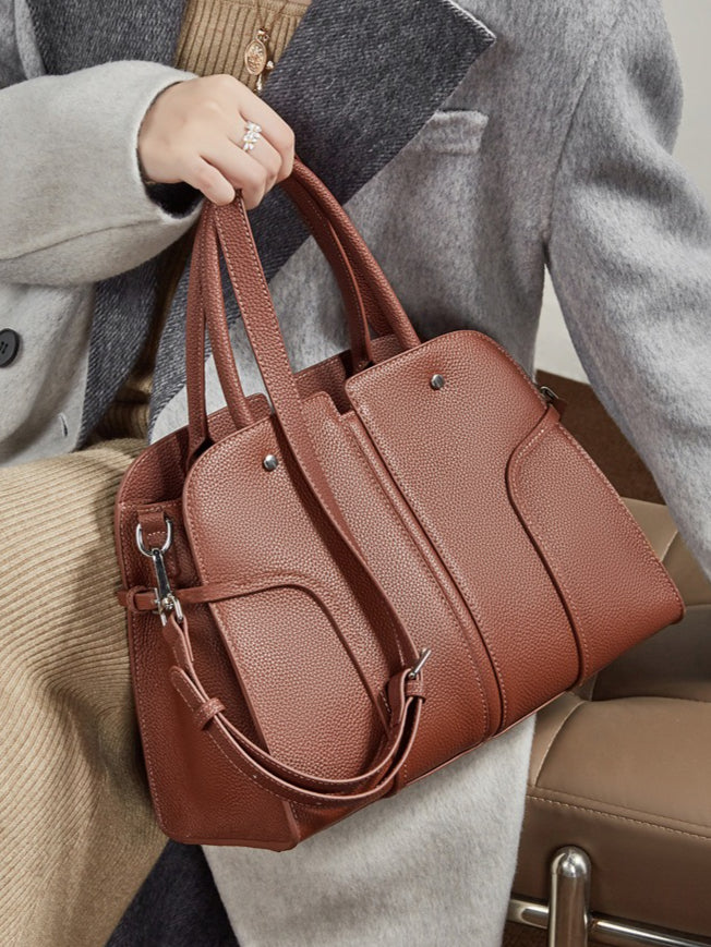 The Executive Structured Genuine Leather Bag - Sophisticated Paneled Work Tote