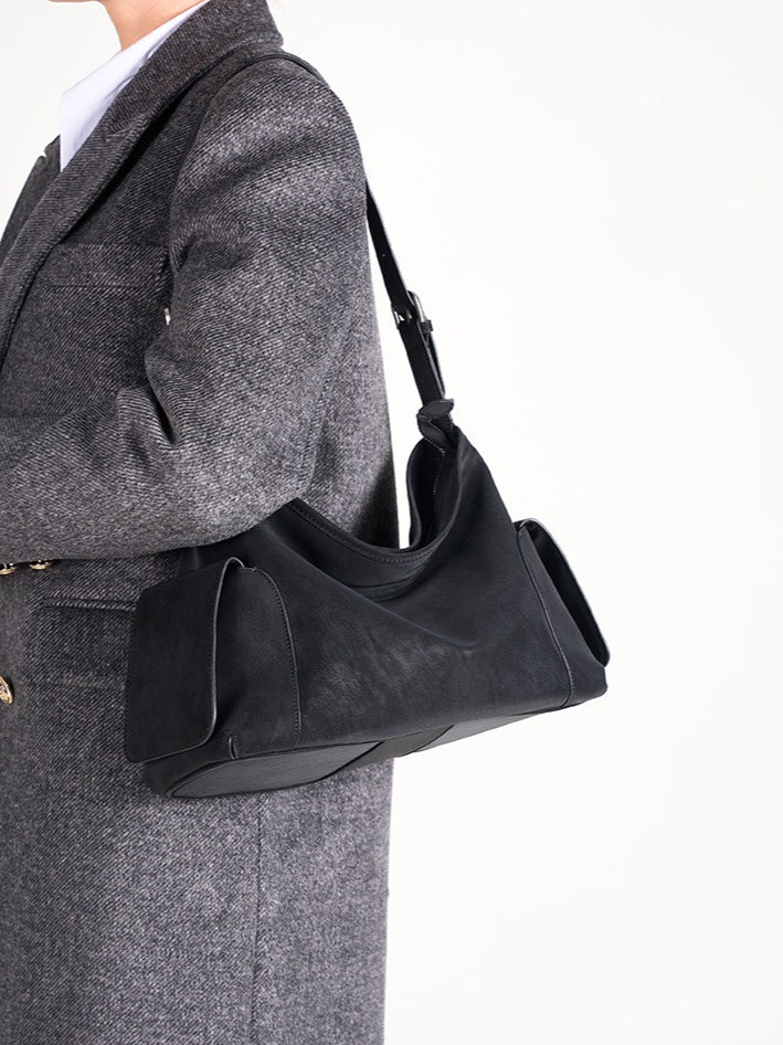 Urban Nomad Genuine Leather Bag | Large Slouchy Shoulder Bag with Side Pockets