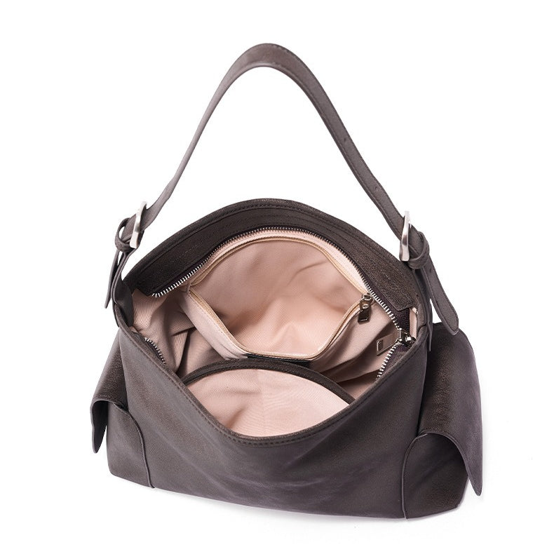 Urban Nomad Genuine Leather Bag | Large Slouchy Shoulder Bag with Side Pockets