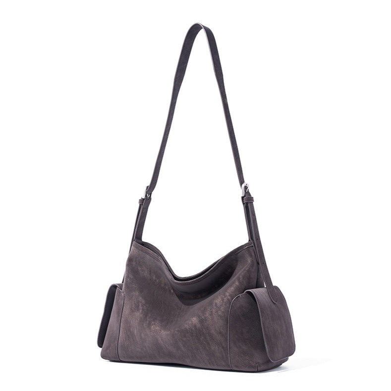 Urban Nomad Genuine Leather Bag | Large Slouchy Shoulder Bag with Side Pockets
