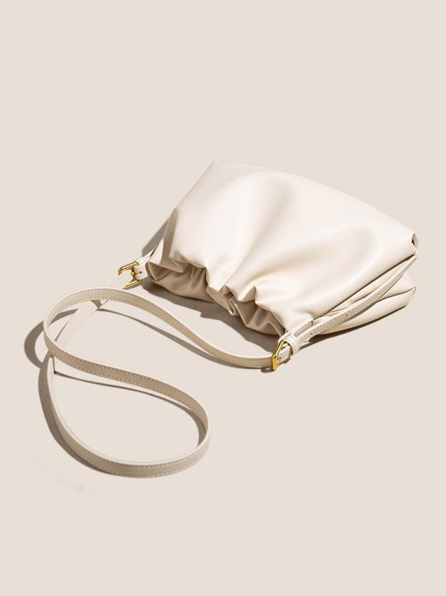 The Cloud Ripple Ruched Genuine Leather Cloud Clutch Bag