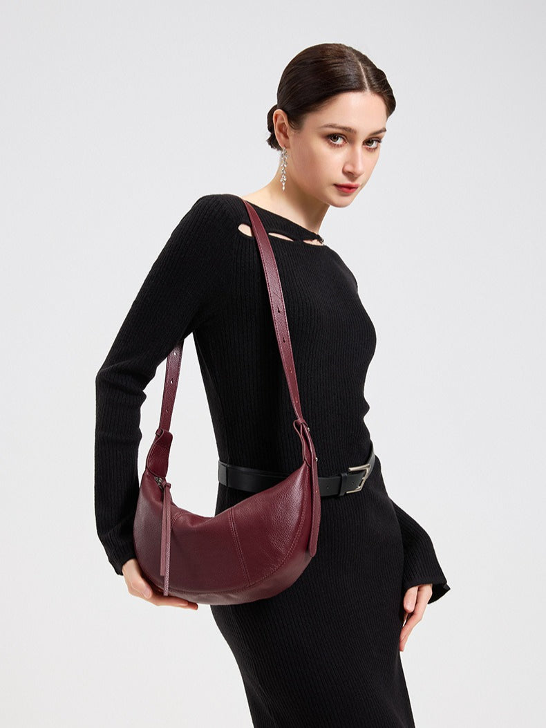 Sable Slouch Crescent Hobo Genuine Leather Bag