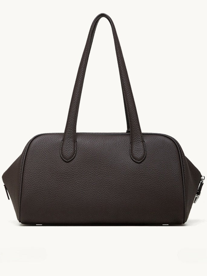 The Modern East-West Genuine Leather Bag | Minimalist Pebbled Bowling Tote