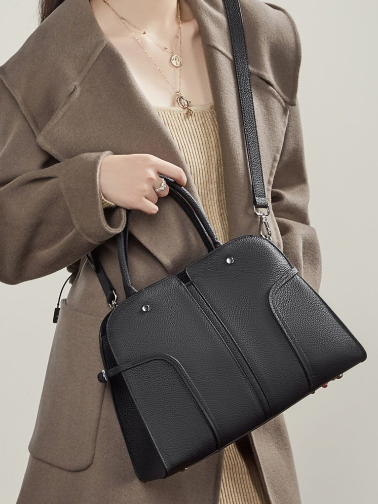 The Executive Structured Genuine Leather Bag - Sophisticated Paneled Work Tote