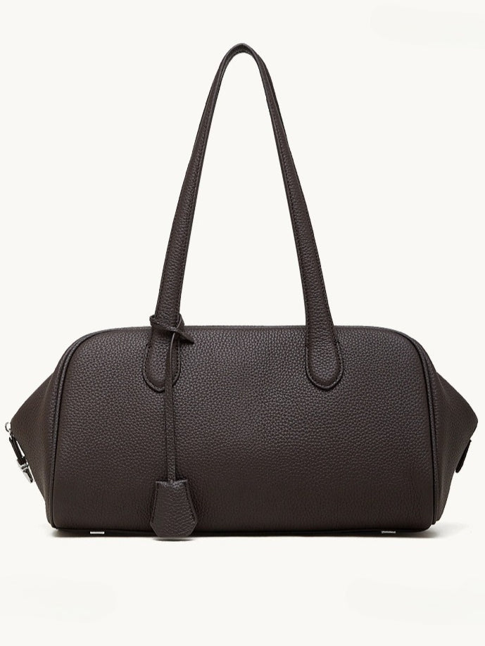 The Modern East-West Genuine Leather Bag | Minimalist Pebbled Bowling Tote