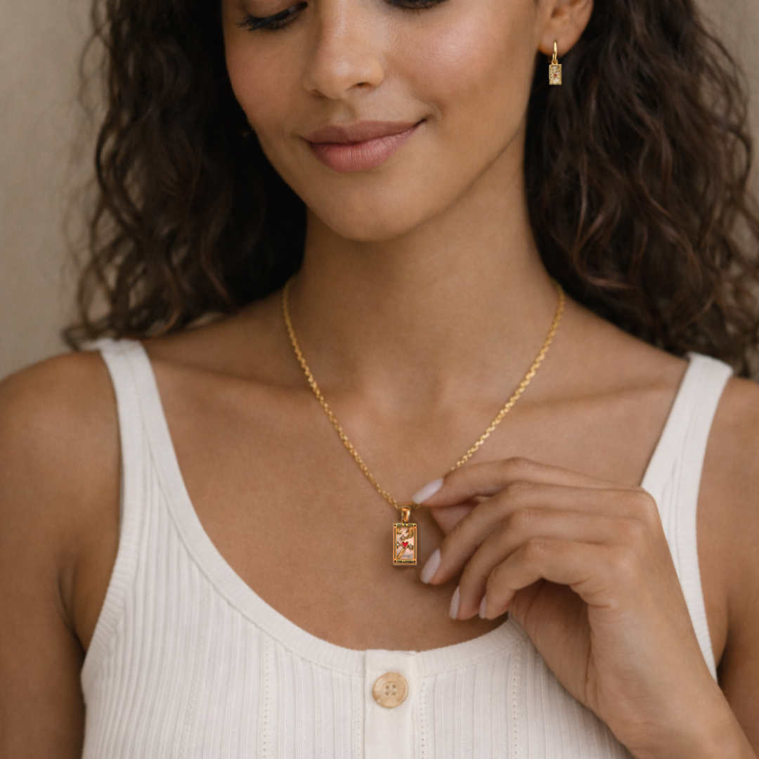 The Lovers - Tarot card Dainty 18k Necklace with Enamel