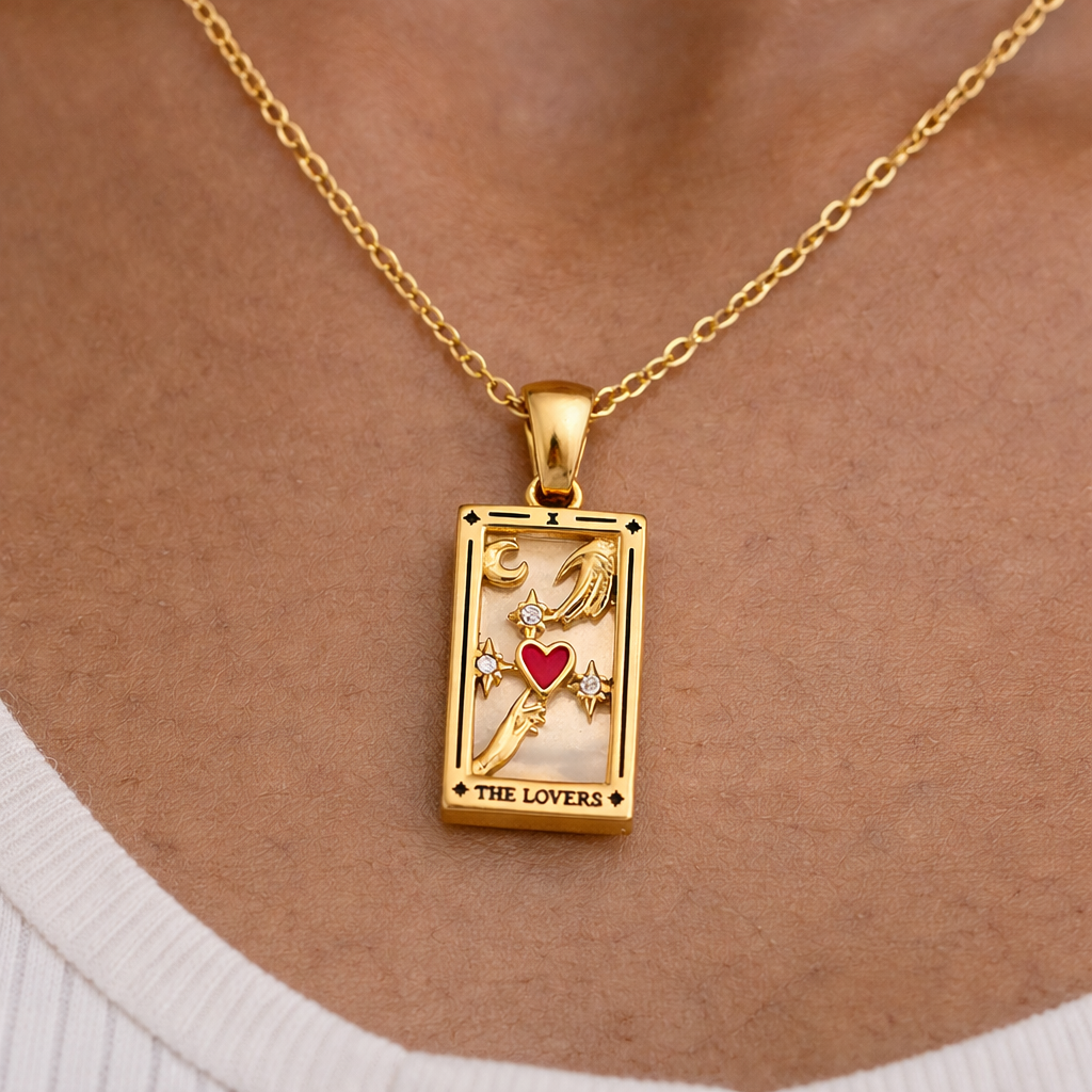 The Lovers - Tarot card Dainty 18k Necklace with Enamel