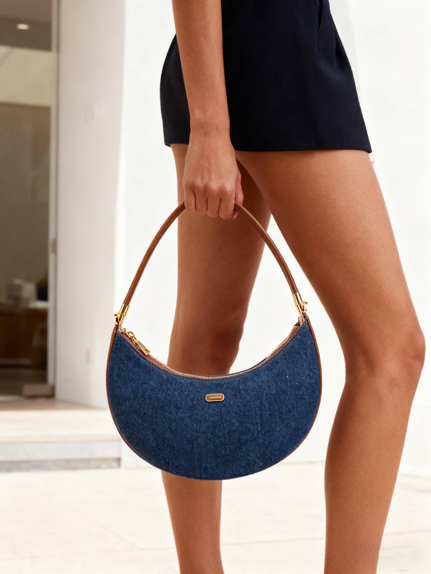 Zoey Shoulder Crossbody Bag - Dark Blue&Brown