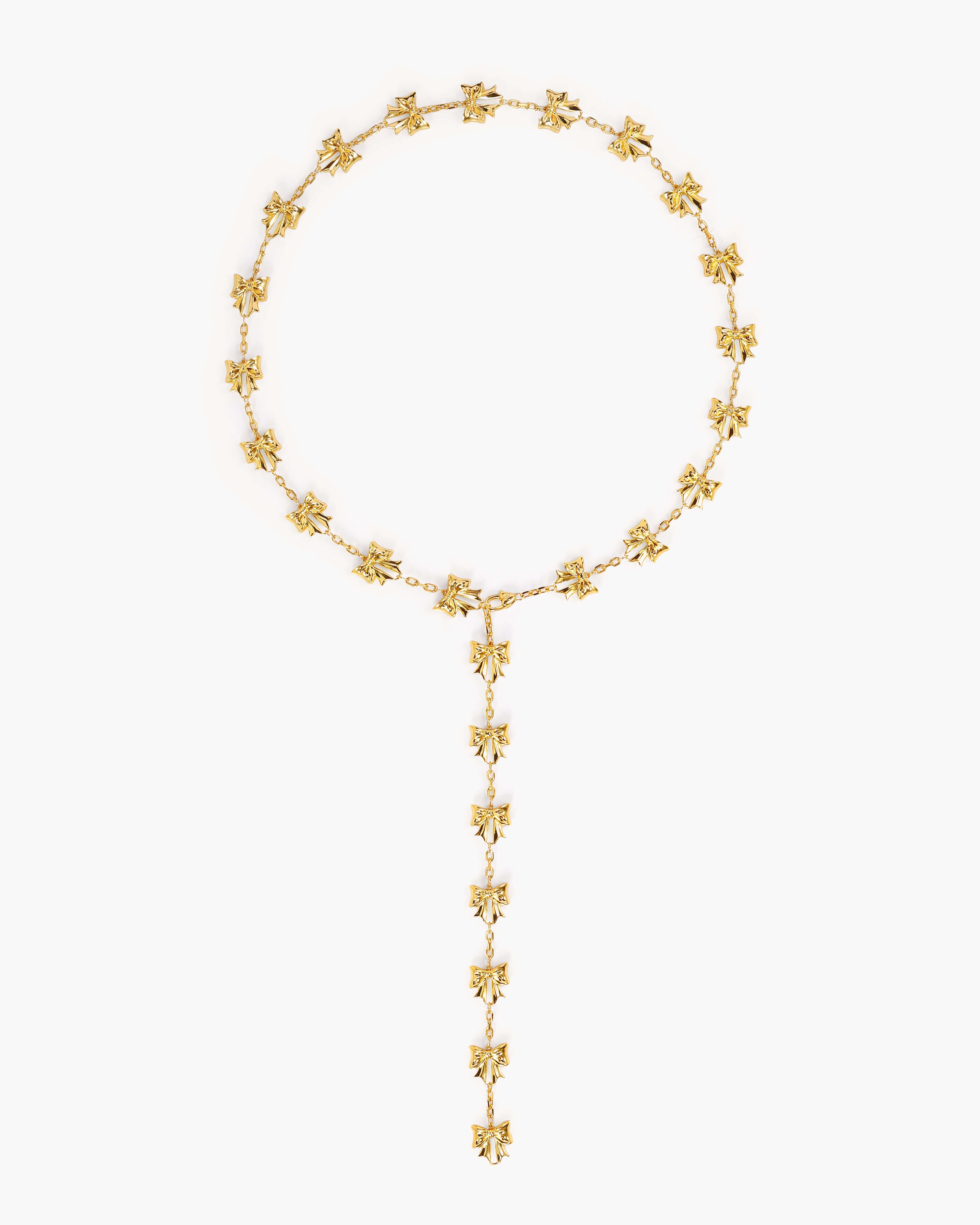 Bow Lariat Long Necklace in Gold