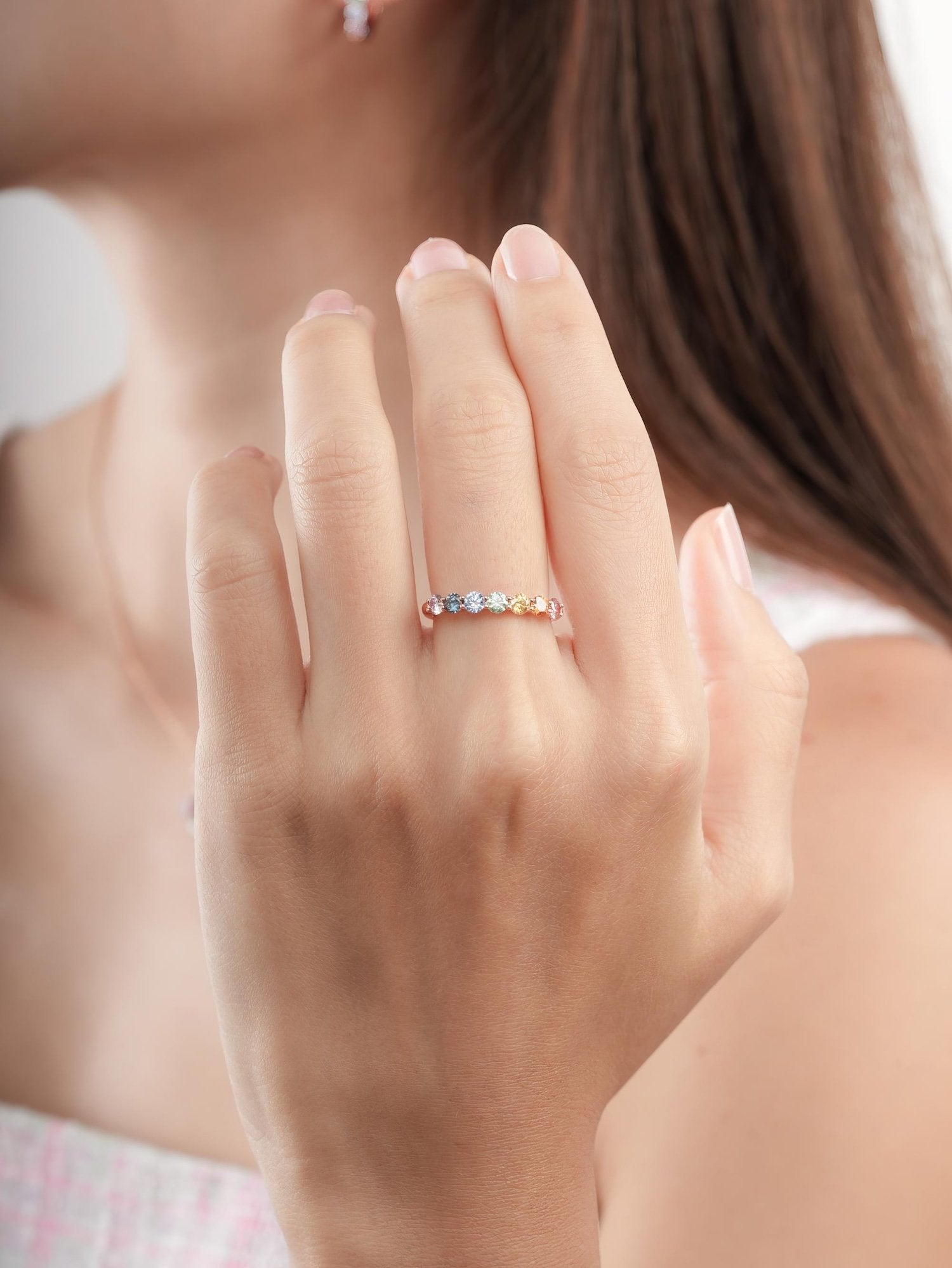 Rainbow Moissanite Eternity Band