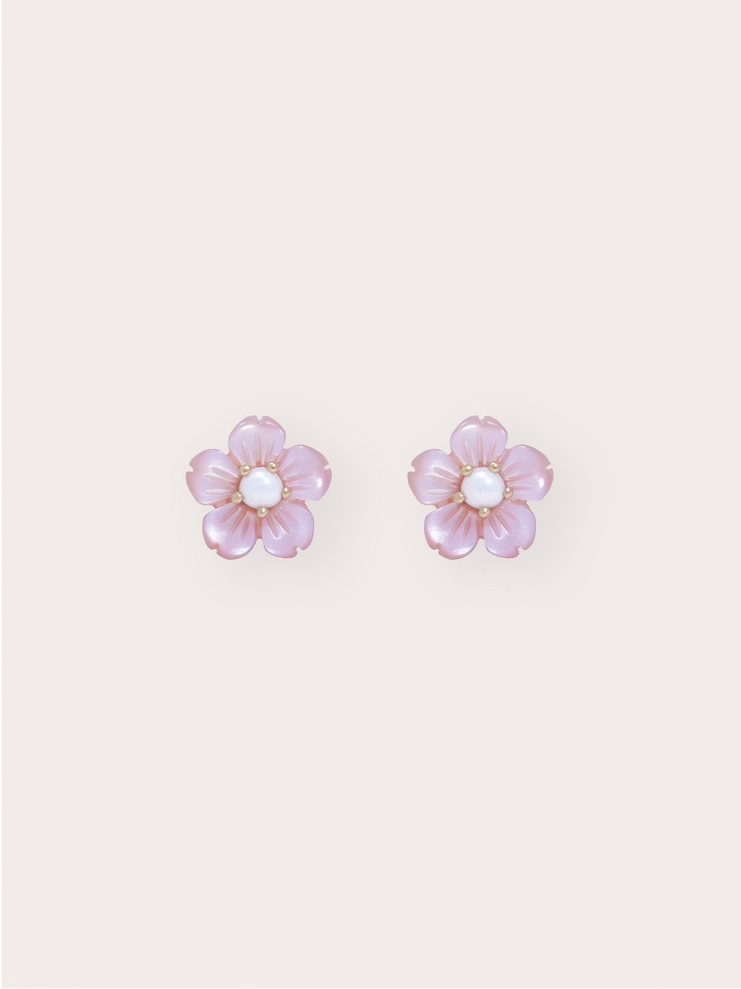 Carved Sakura Stud Earrings
