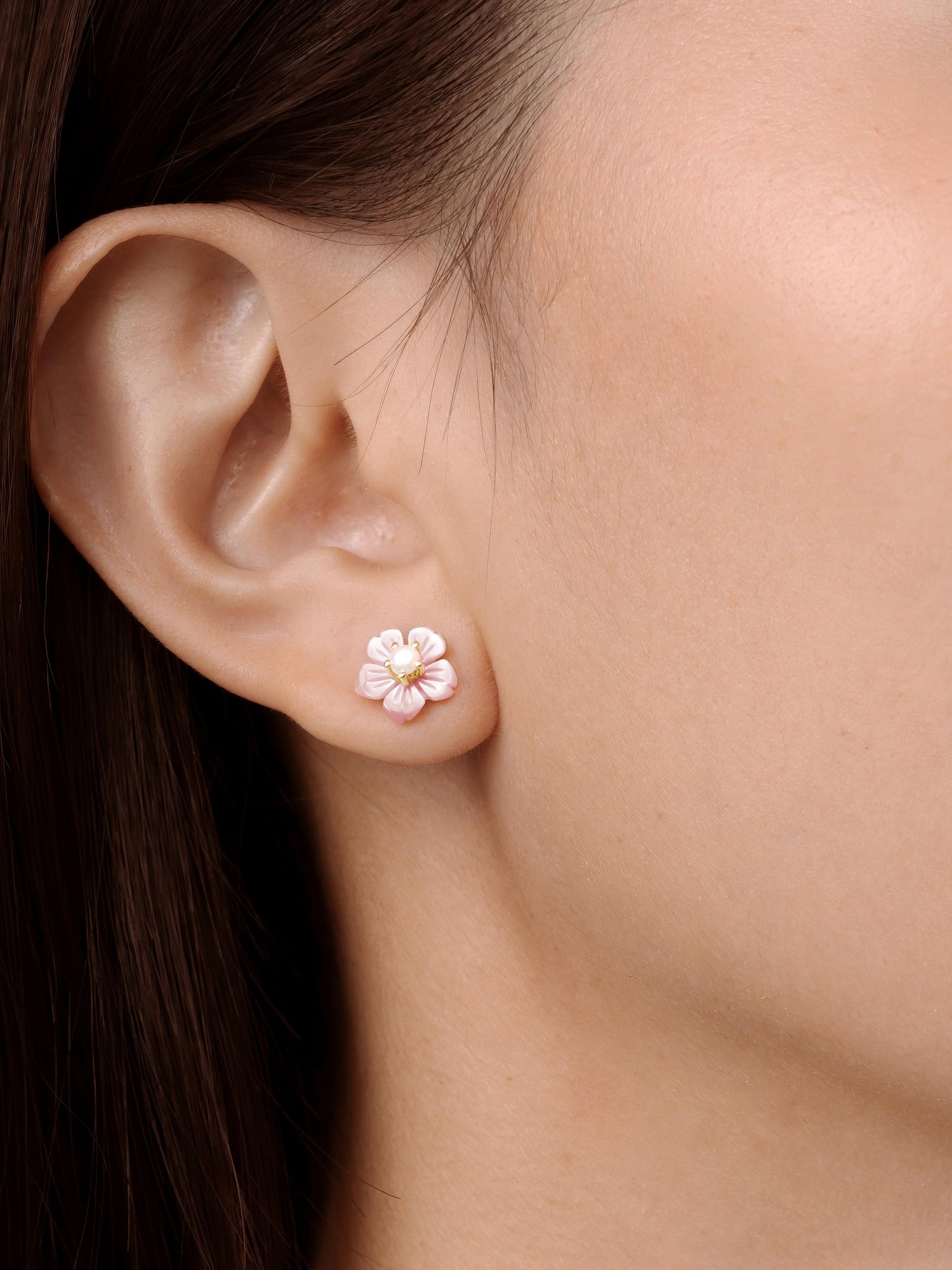 Carved Sakura Stud Earrings