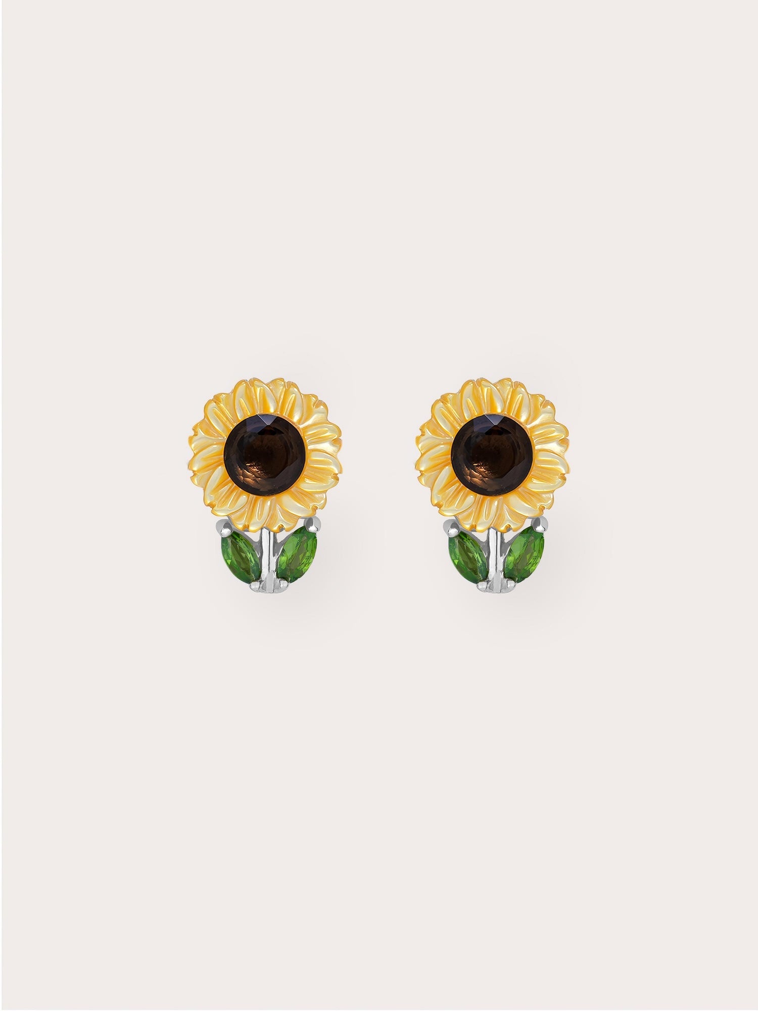 Carved Sunflower Stud Earrings