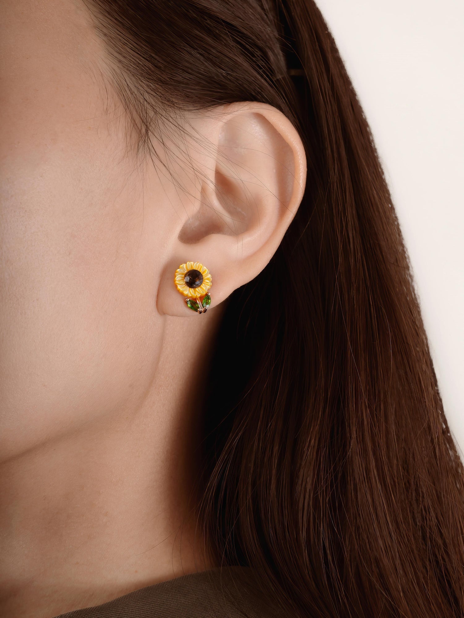 Carved Sunflower Stud Earrings