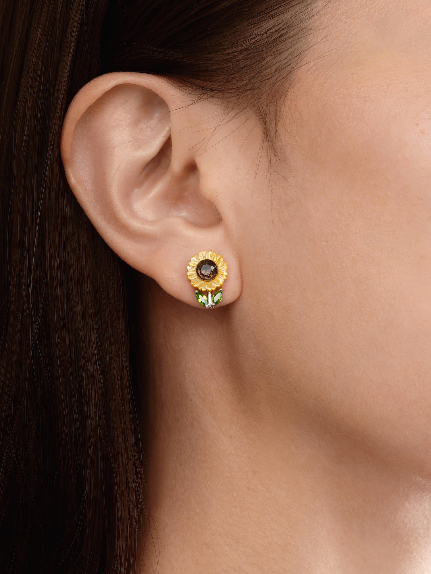 Carved Sunflower Stud Earrings