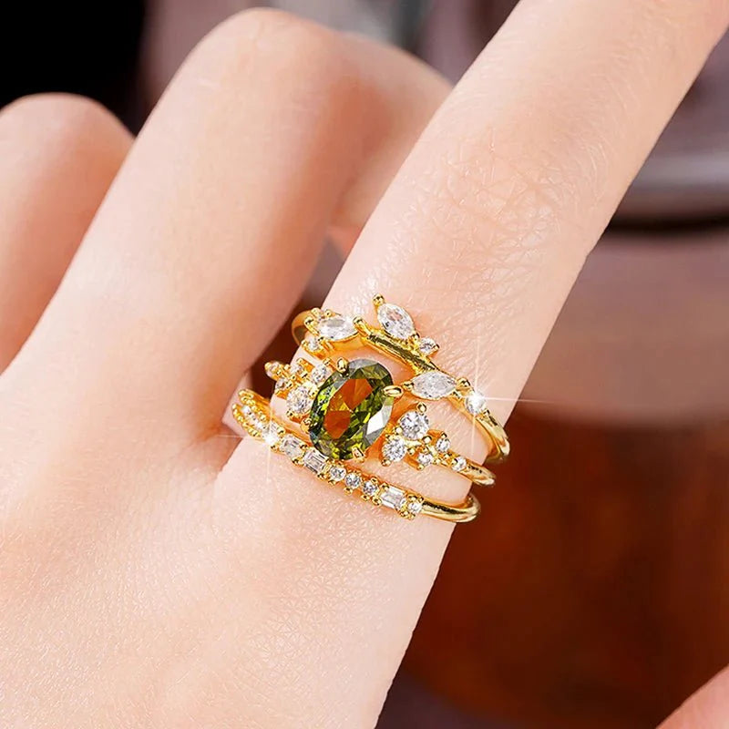 Arielle Olive Green Zirconia Ring Set