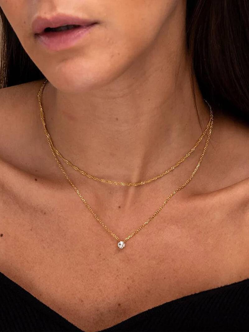 Elora Double Layer Zirconia Pendant Necklace