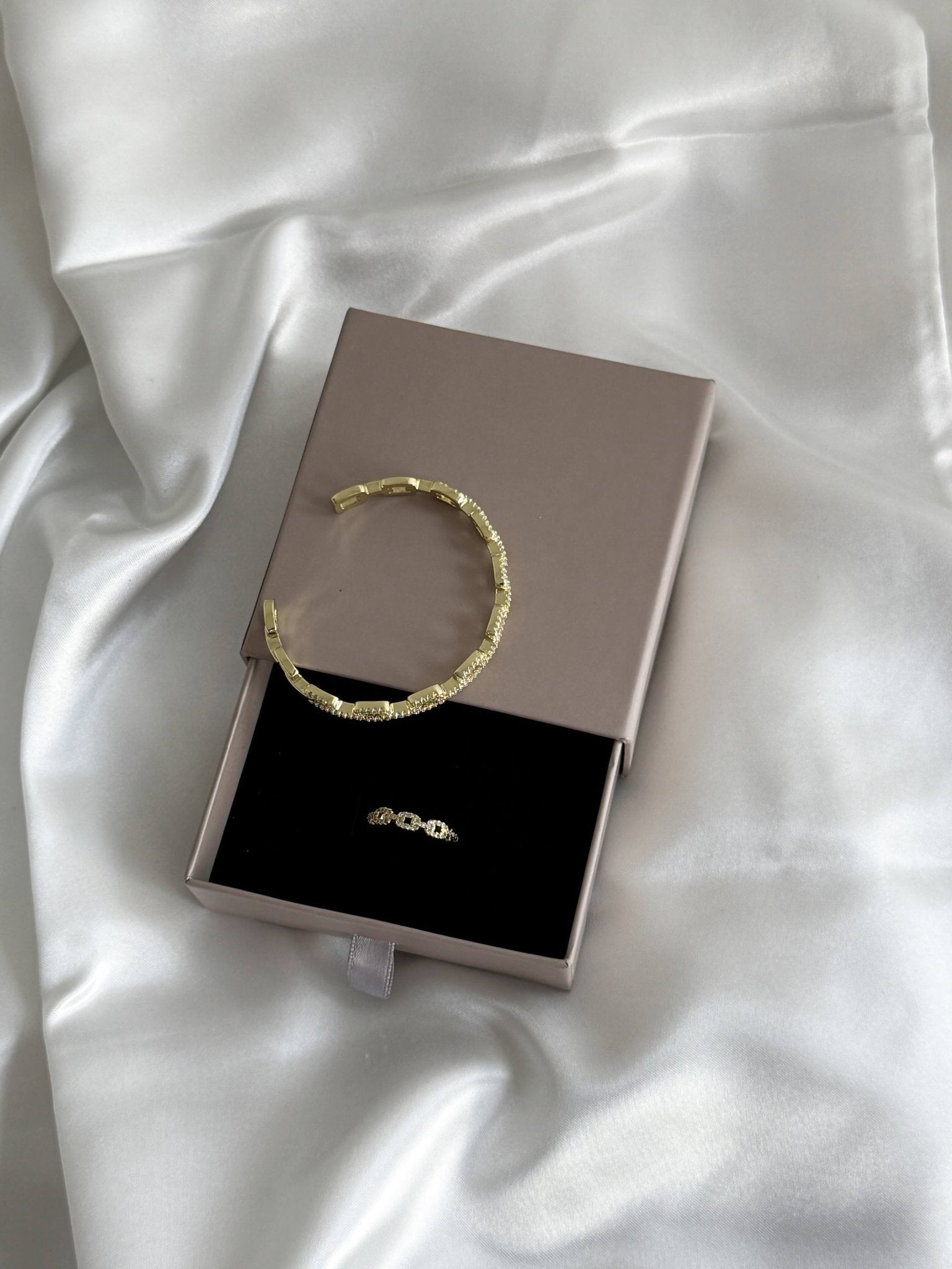 Fenella Adjustable Zirconia Link Ring & Bracelet Set