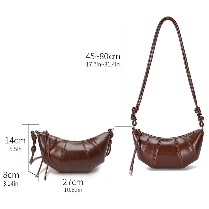 The Artisan Croissant Genuine Leather Bag | Minimalist Knotted Paneled Hobo