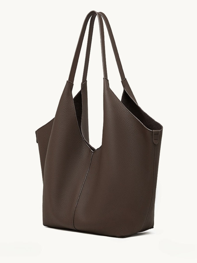 The Ethereal V-Cut Genuine Leather Bag | Minimalist Pebbled Hobo Tote