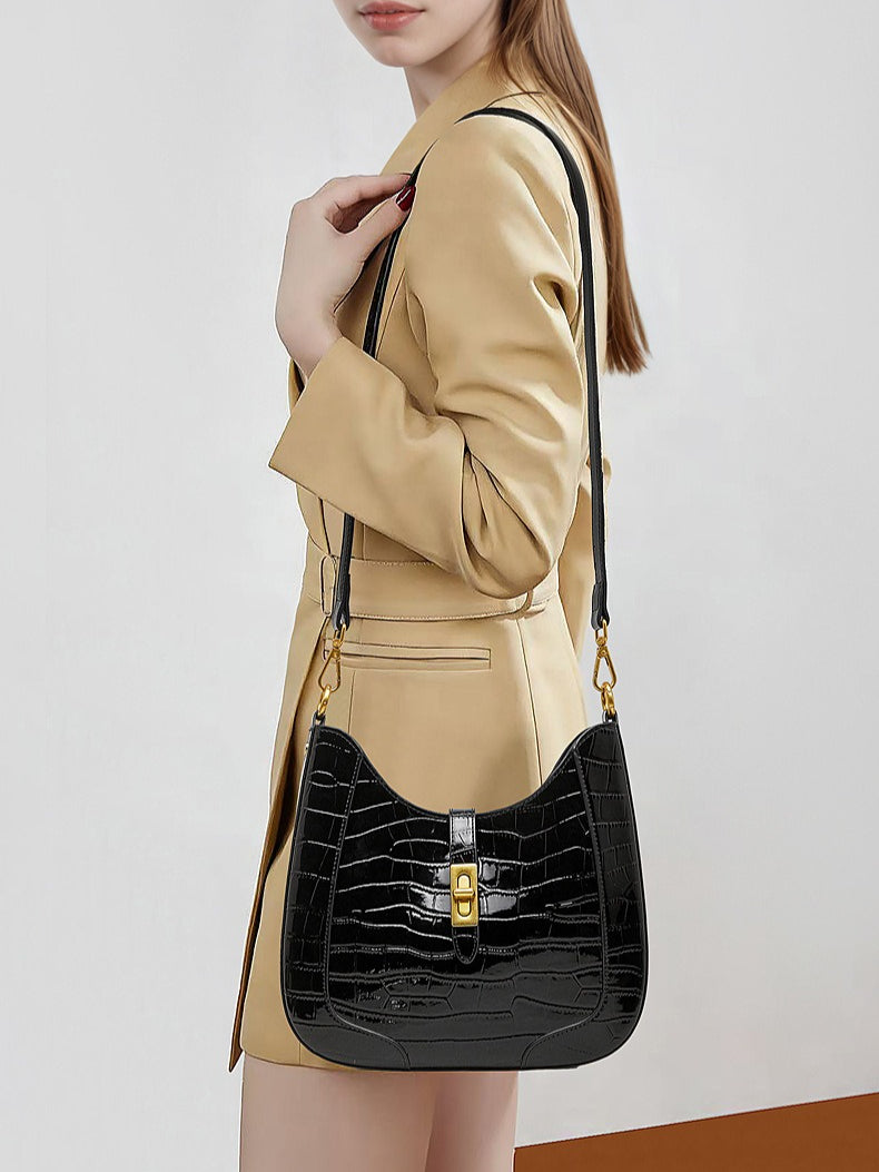 The Metropolitan Glam Croc-Embossed Leather Hobo Bag with Detachable Pouch