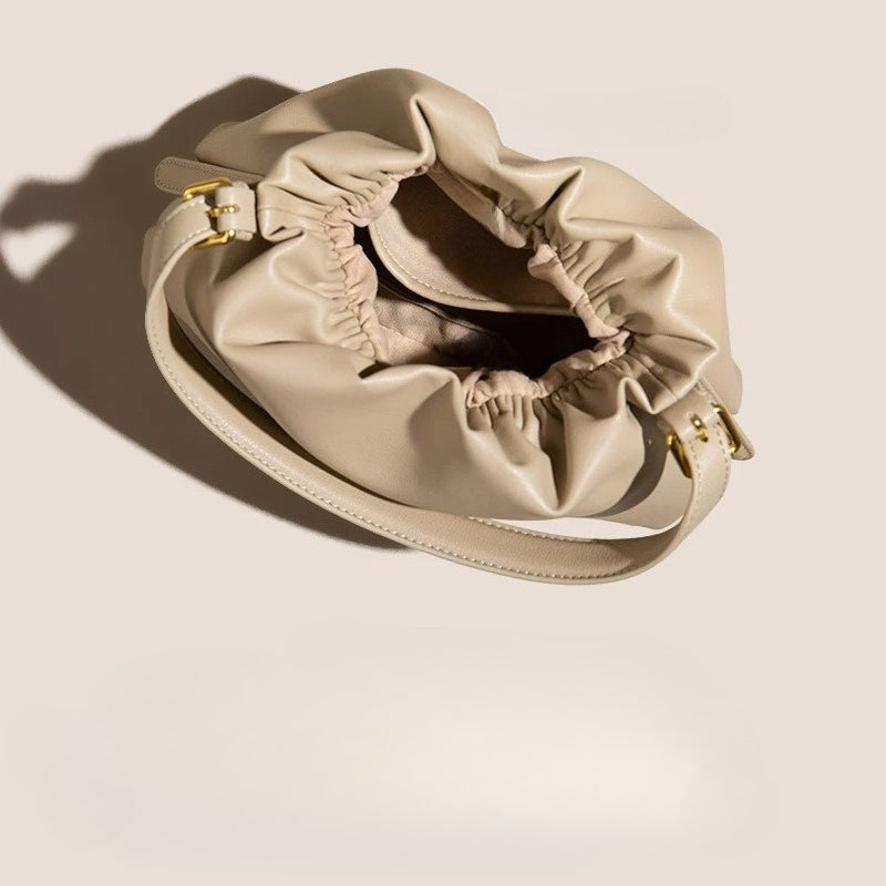 The Cloud Ripple Ruched Genuine Leather Cloud Clutch Bag
