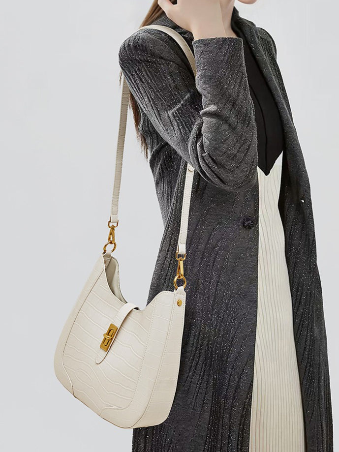 The Metropolitan Glam Croc-Embossed Leather Hobo Bag with Detachable Pouch