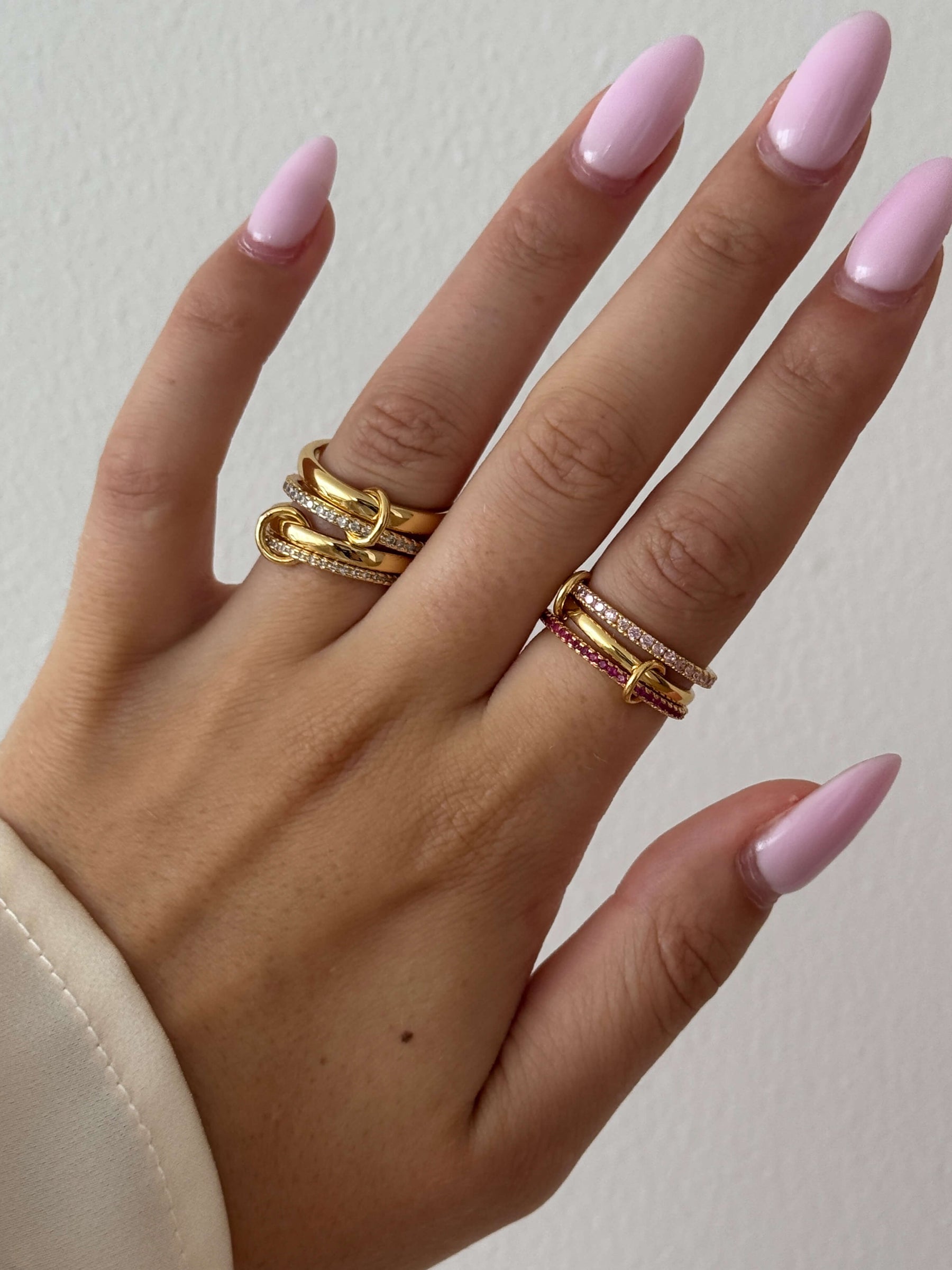 Rosy Pink Rhinestone Stacked Ring