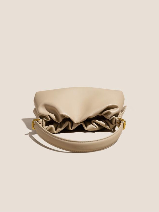 The Cloud Ripple Ruched Genuine Leather Cloud Clutch Bag