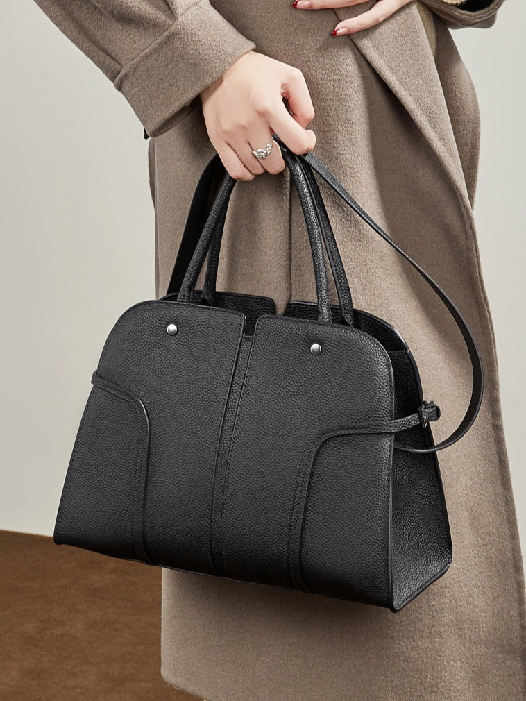 The Executive Structured Genuine Leather Bag - Sophisticated Paneled Work Tote