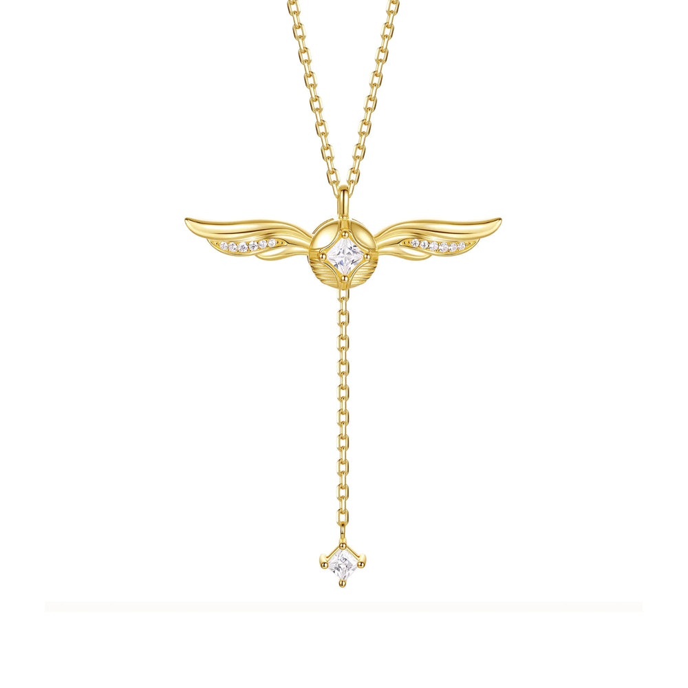 Golden Winged Sparkle Lariat Necklace