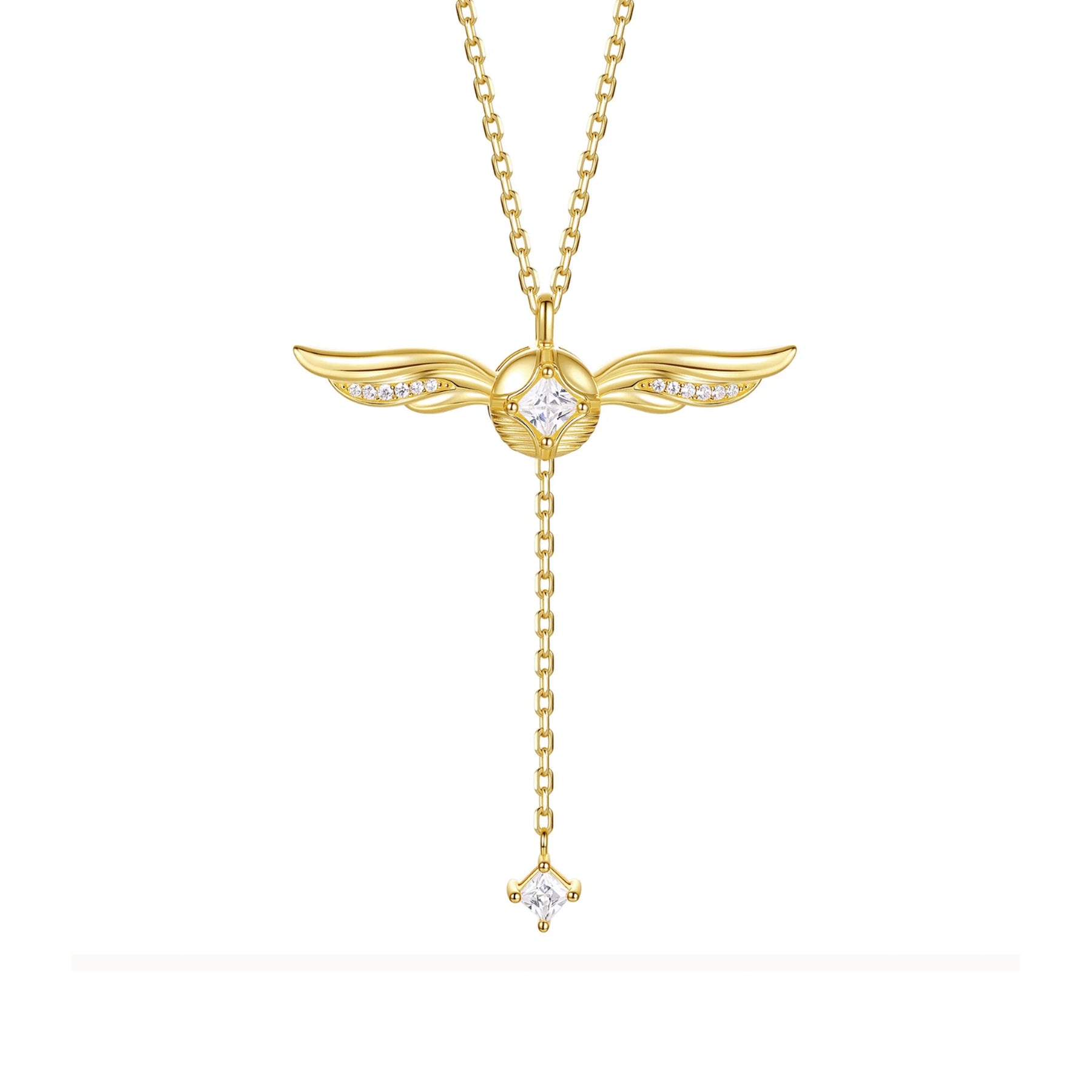 Golden Winged Sparkle Lariat Necklace