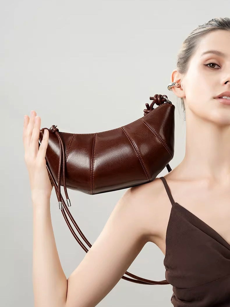 The Artisan Croissant Genuine Leather Bag | Minimalist Knotted Paneled Hobo
