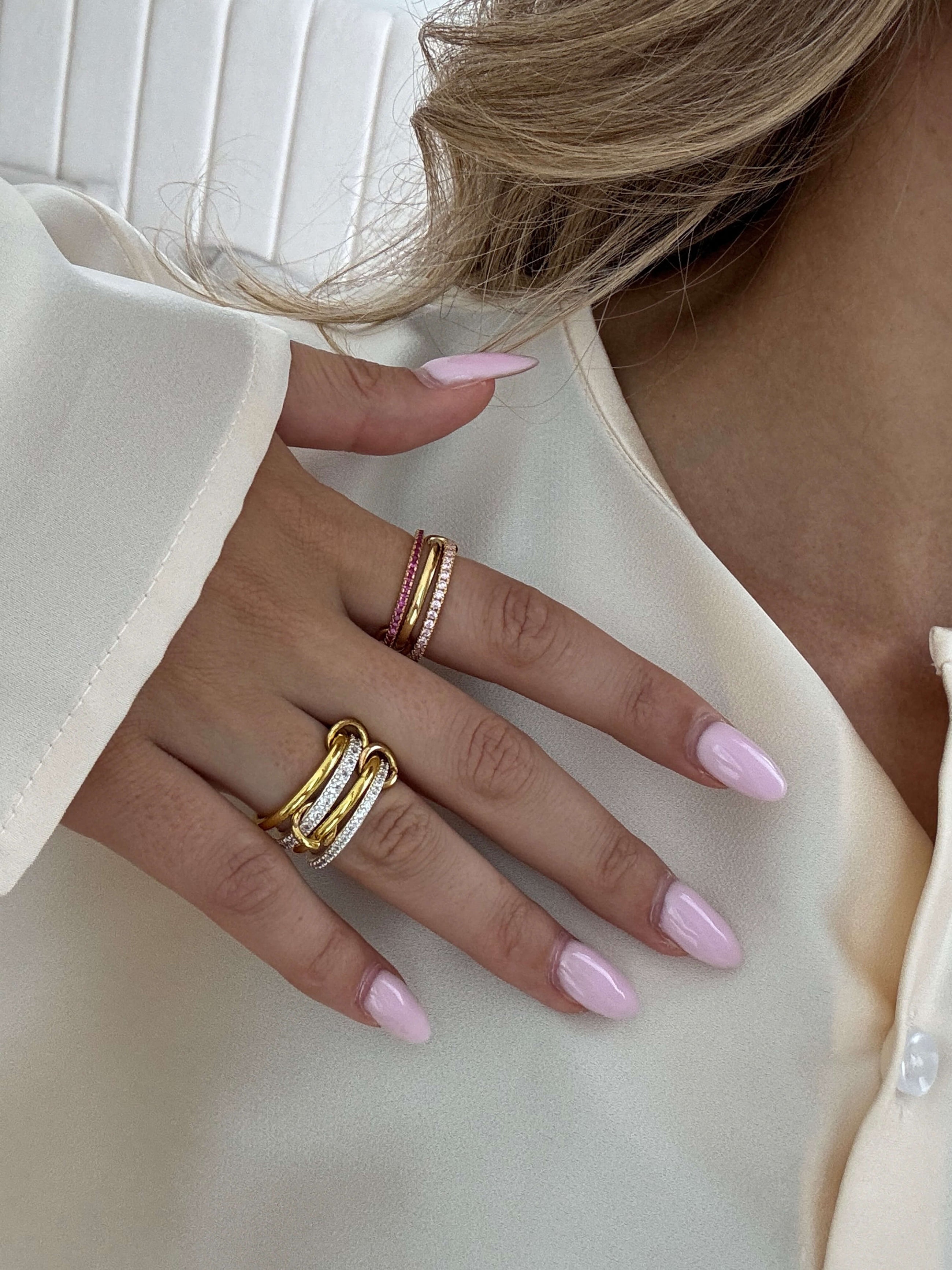Rosy Pink Rhinestone Stacked Ring
