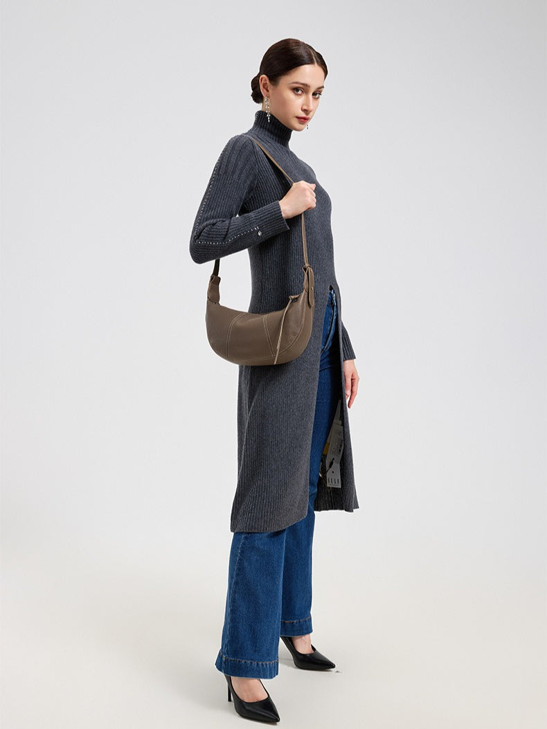 Sable Slouch Crescent Hobo Genuine Leather Bag