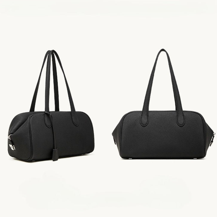 The Modern East-West Genuine Leather Bag | Minimalist Pebbled Bowling Tote