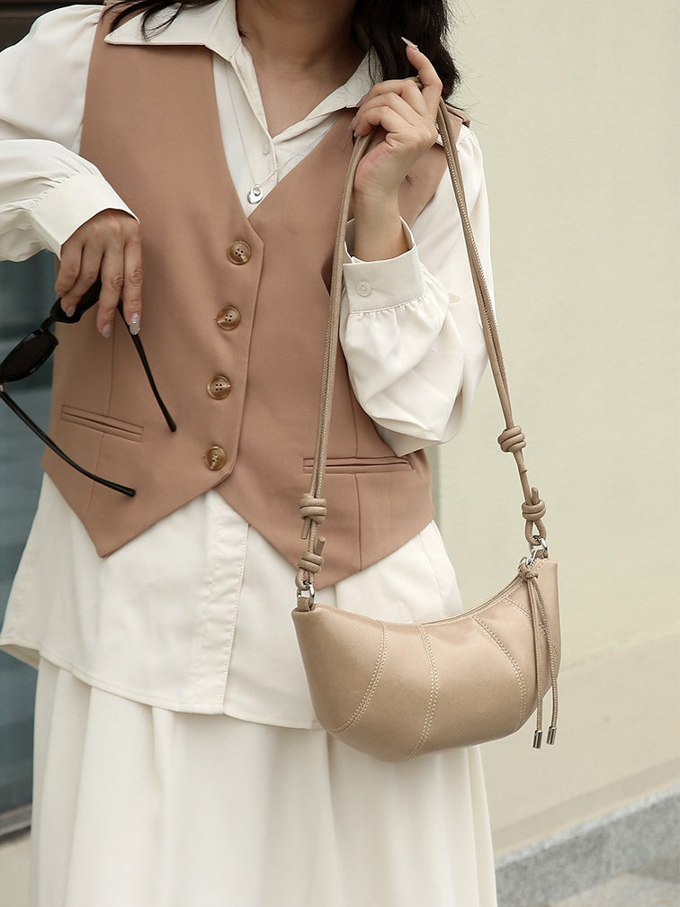 The Artisan Croissant Genuine Leather Bag | Minimalist Knotted Paneled Hobo